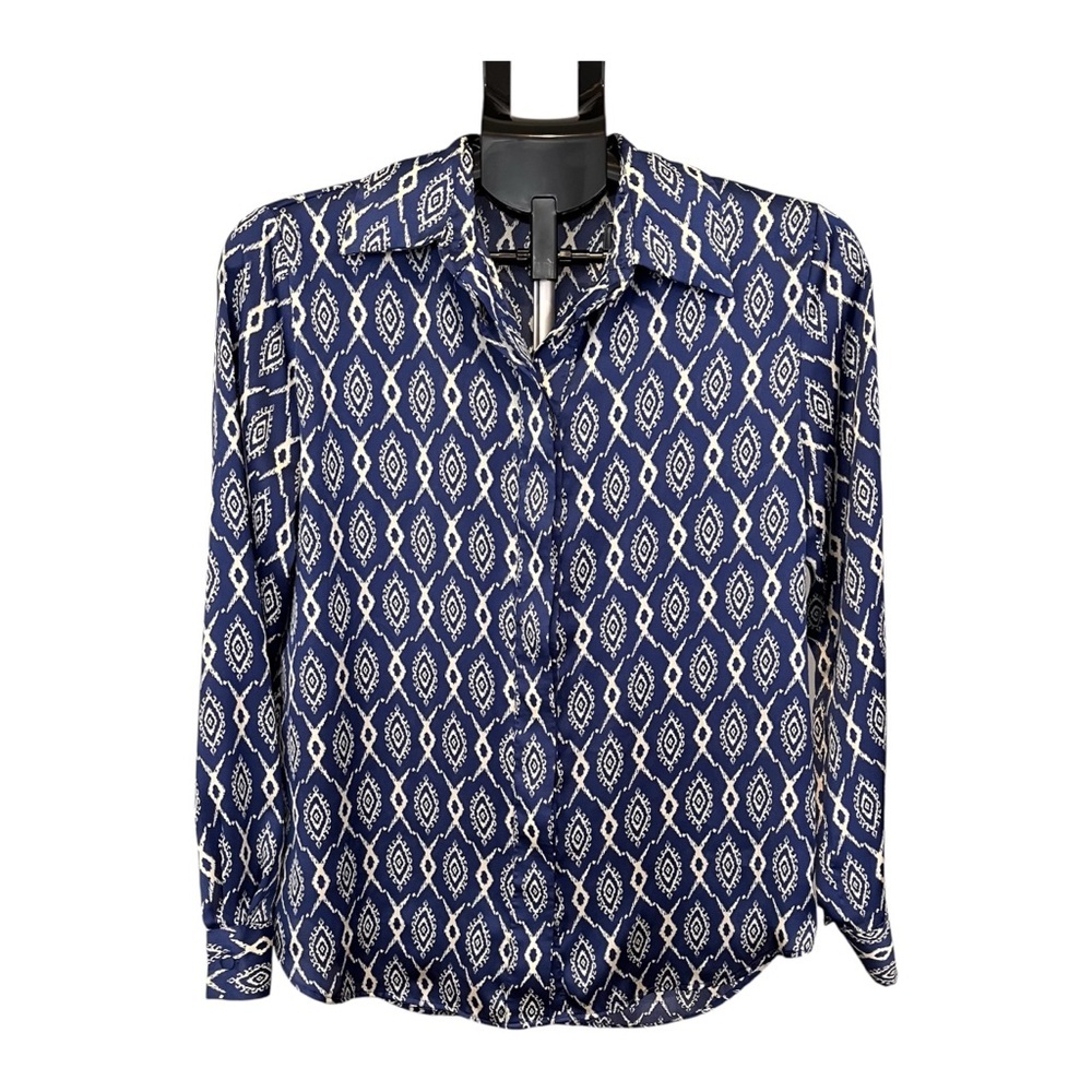 Zara Boho Patterned Blouse Business Casual Tribal Printed Button Up